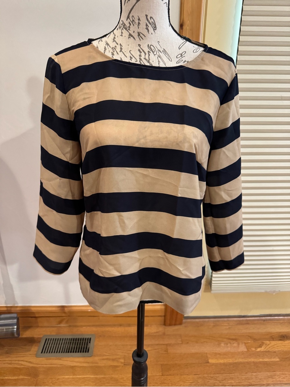 J. Crew Navy and Beige Striped Boatneck Blouse